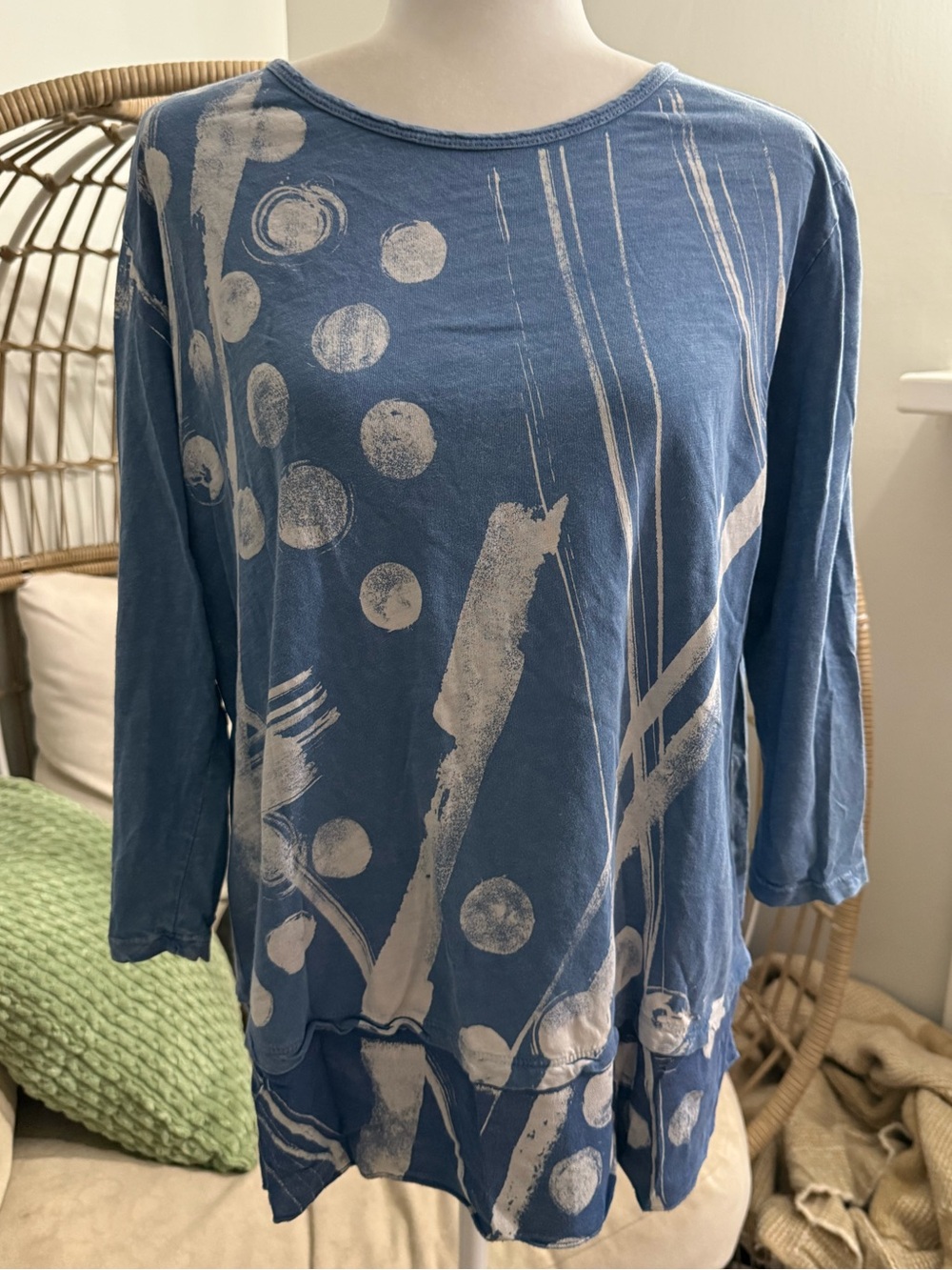 Jess & Jane XL Blue Abstract Print Cotton Tunic Top Made In USA